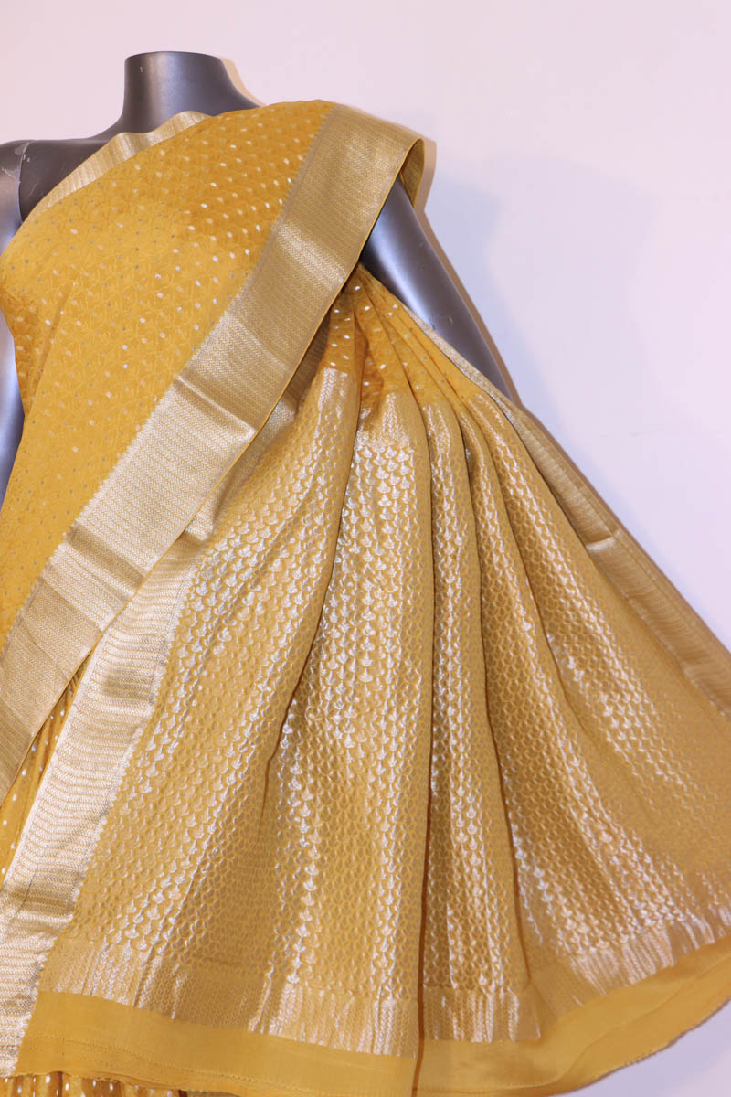 Designer Jacquard Butta Pure Mysore Crepe Silk Saree AI211214